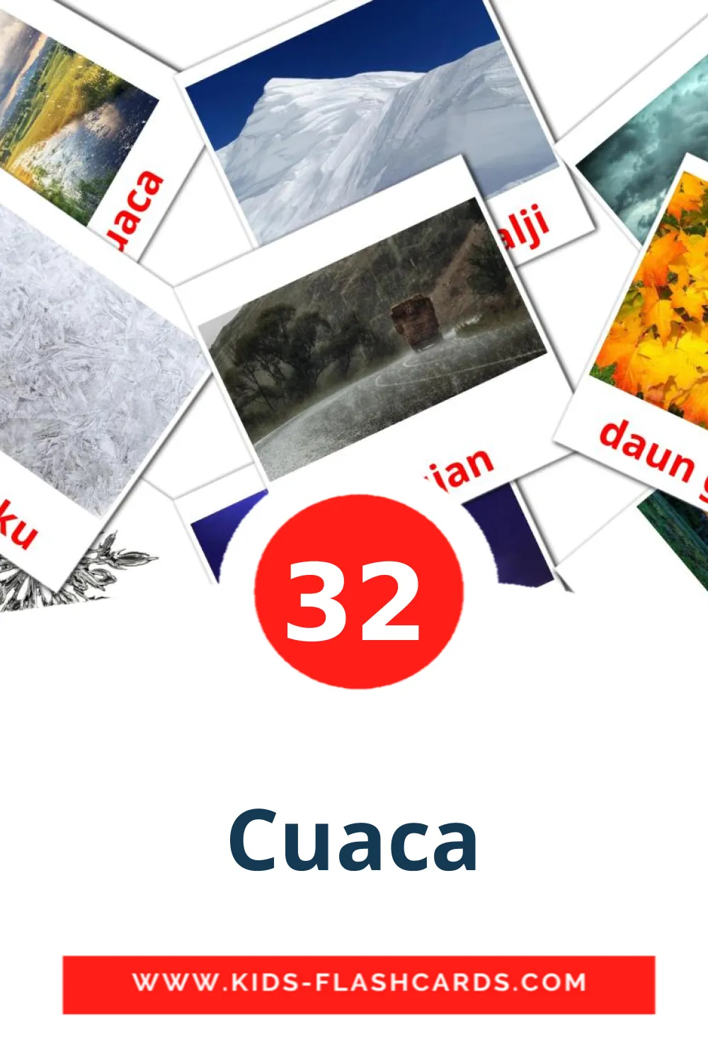 32 Cuaca Picture Cards for Kindergarden in malay