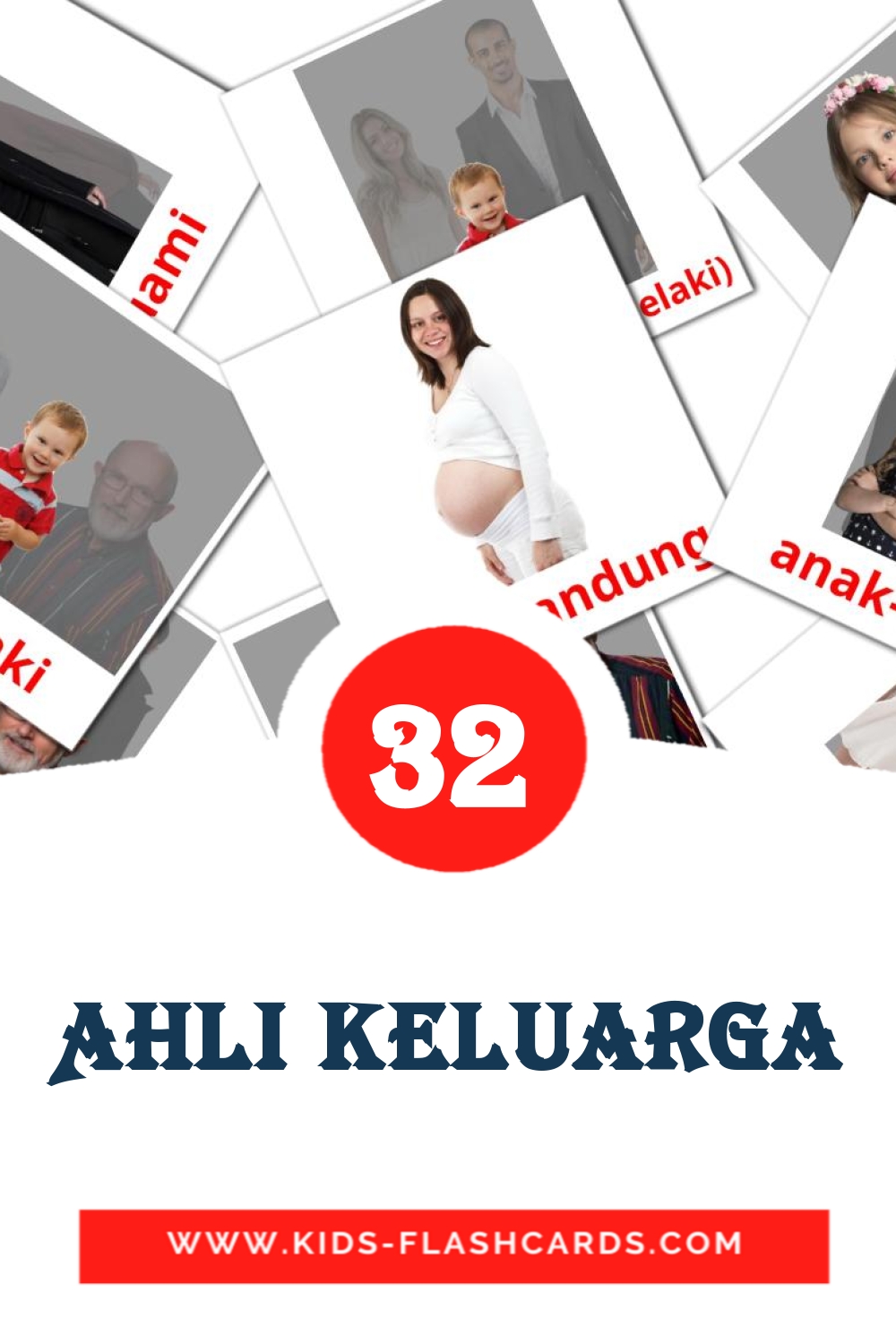 32 cartes illustrées de Ahli Keluarga pour la maternelle en malais