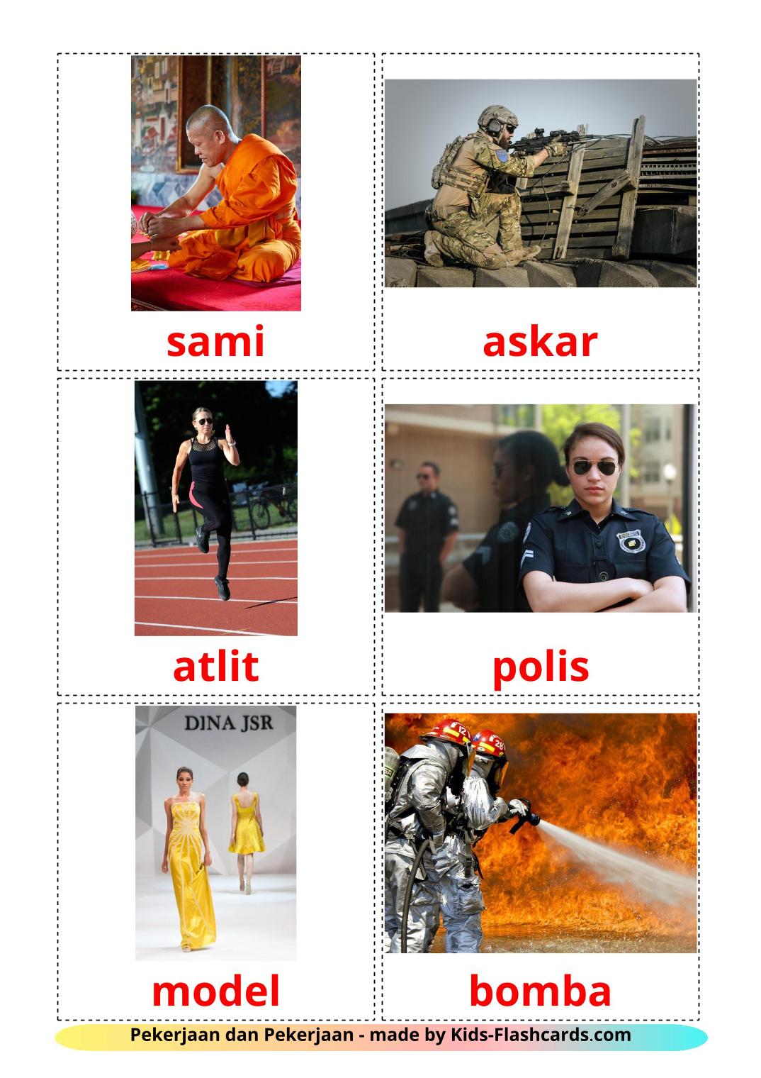 Jobs and Occupations - 51 Free Printable malay Flashcards 