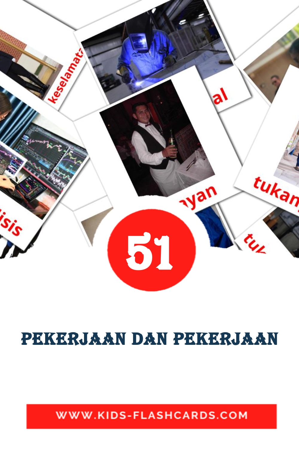 51 tarjetas didacticas de Pekerjaan dan Pekerjaan para el jardín de infancia en malayo