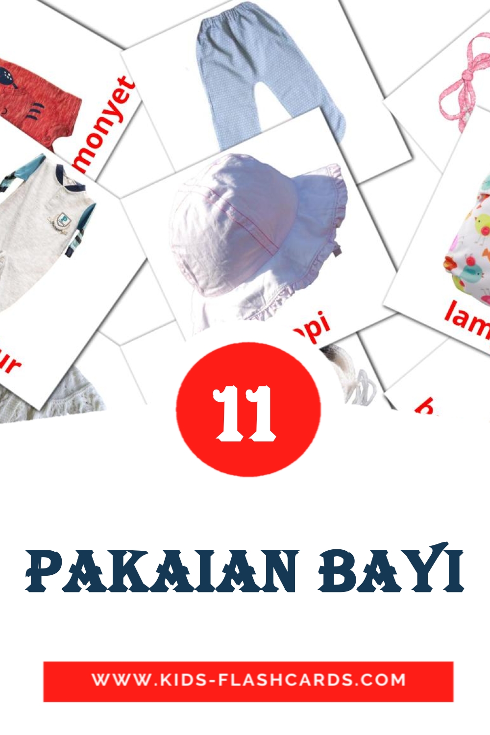 11 cartes illustrées de Pakaian Bayi pour la maternelle en malais