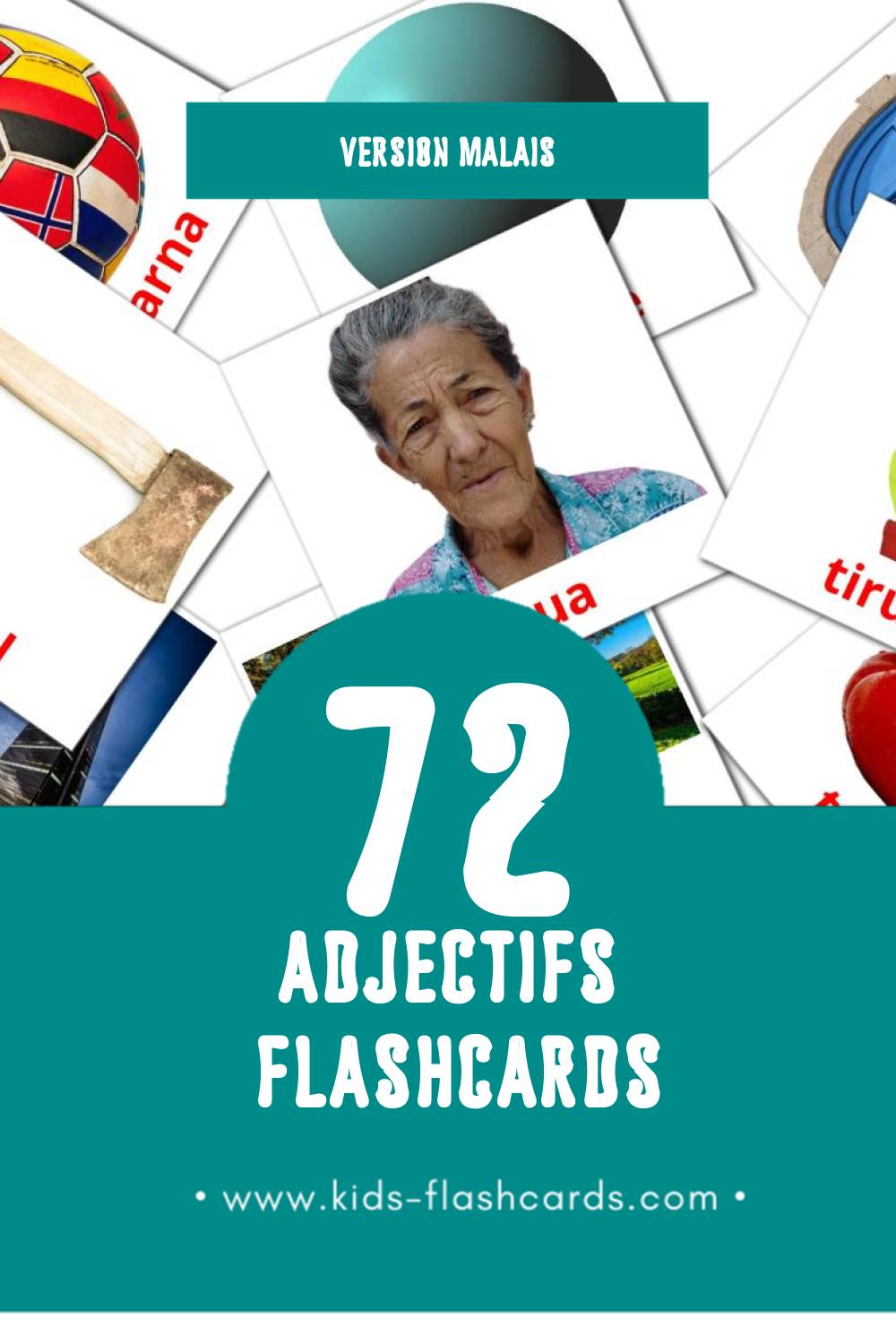 Flashcards Visual ADJEKTIF pour les tout-petits (74 cartes en Malais)