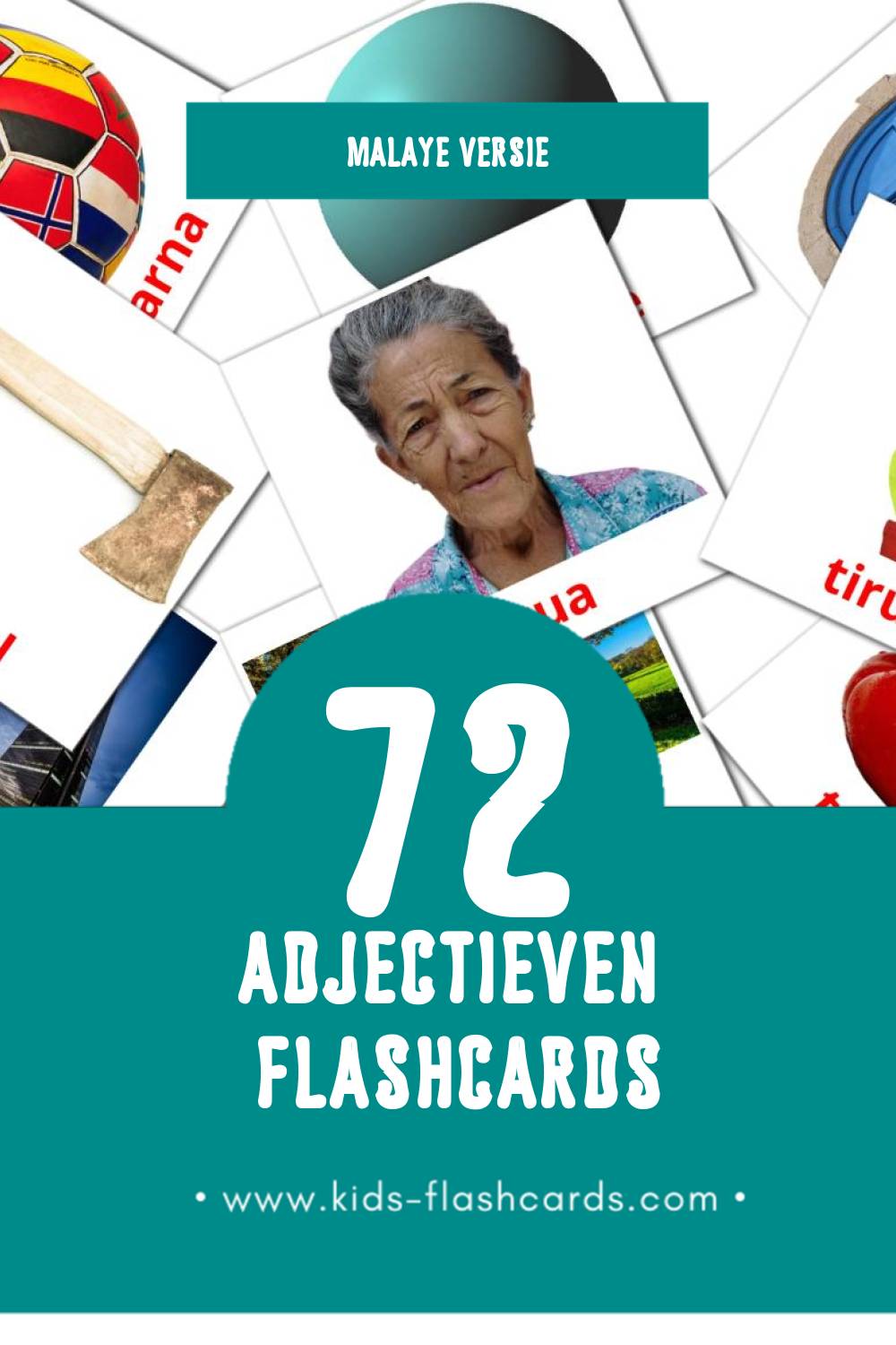 Visuele ADJEKTIF Flashcards voor Kleuters (72 kaarten in het Malay)