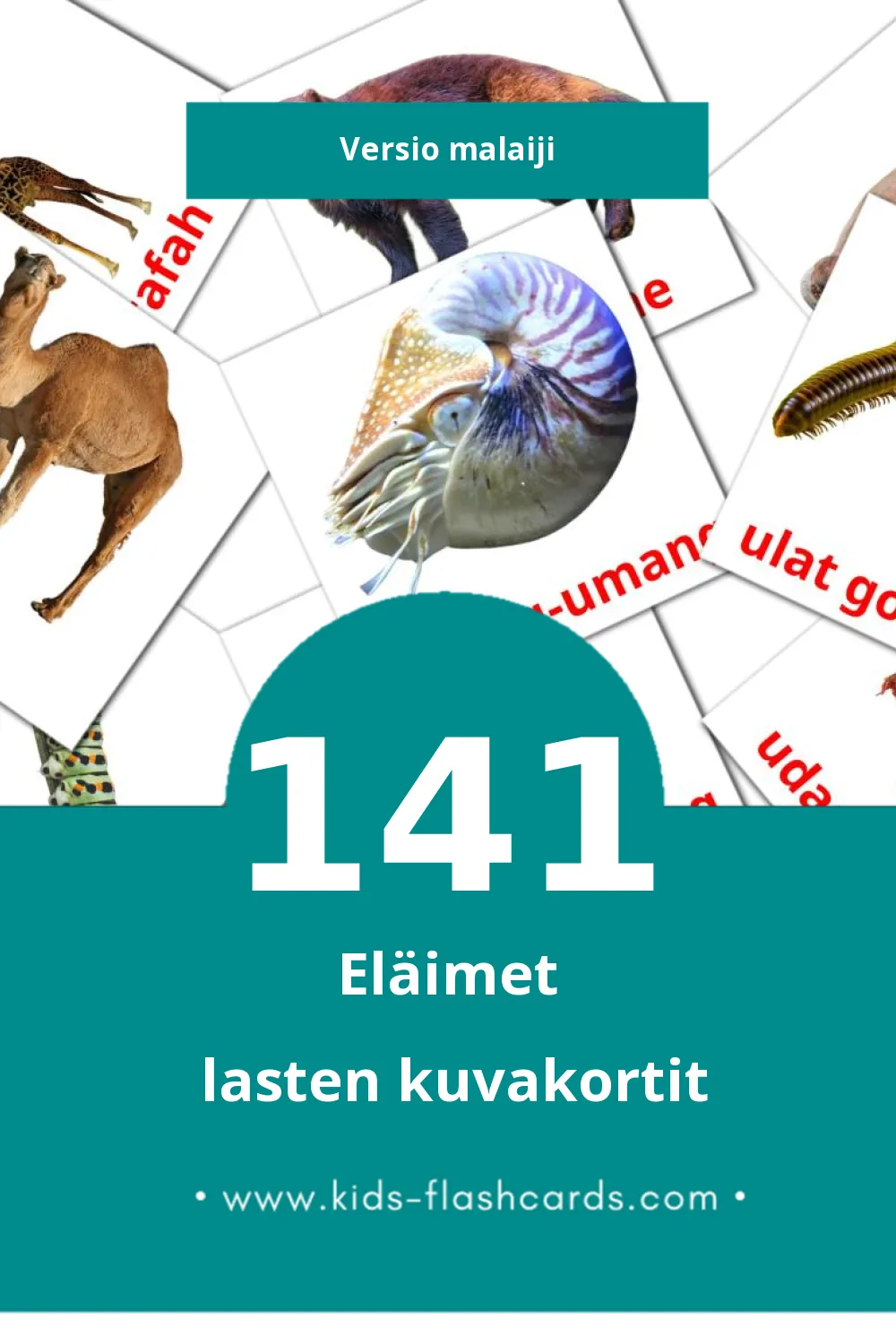Haiwan lasten kuvakortit pikkulapsille (141 korttia Malaijiksi)
