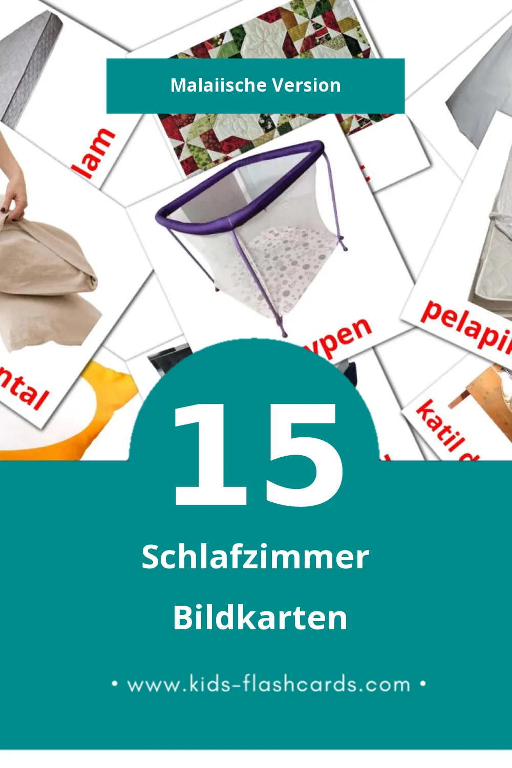 Visual Bilik Tidur Flashcards für Kleinkinder (15 Karten in Malaiisch)