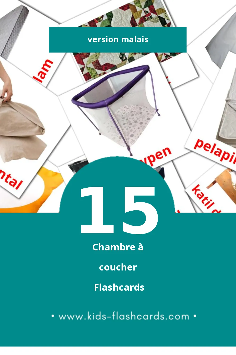 Flashcards Visual Bilik Tidur pour les tout-petits (15 cartes en Malais)