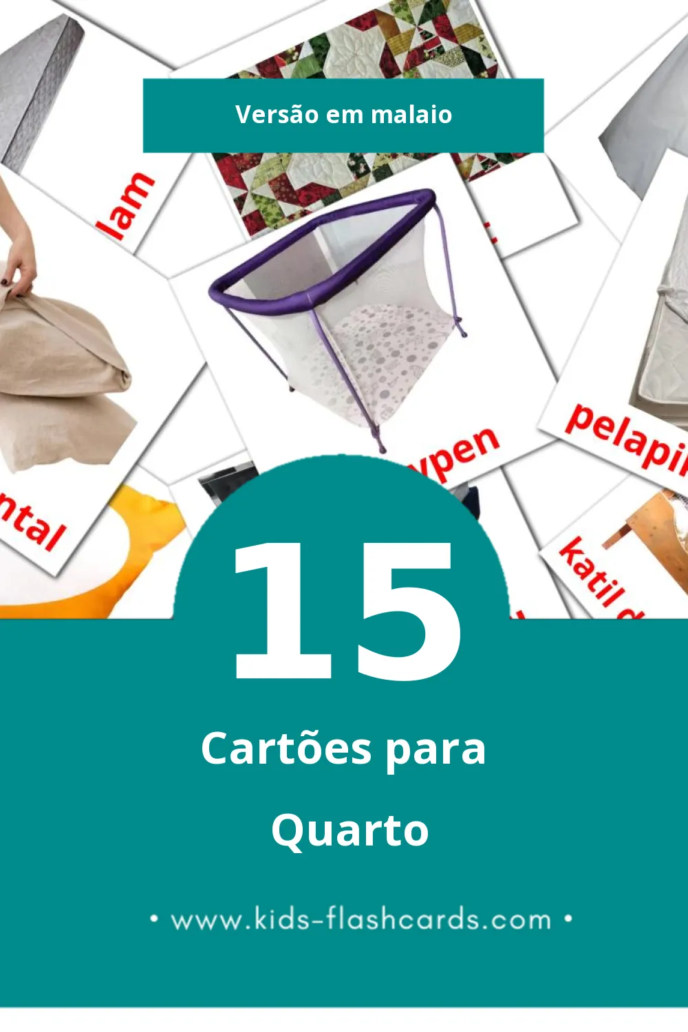 Flashcards de Bilik Tidur Visuais para Toddlers (15 cartões em Malaio)