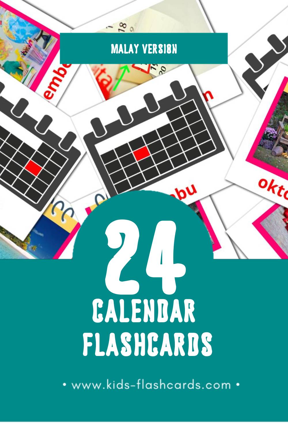 Visual Kalendar Flashcards for Toddlers (24 cards in Malay)
