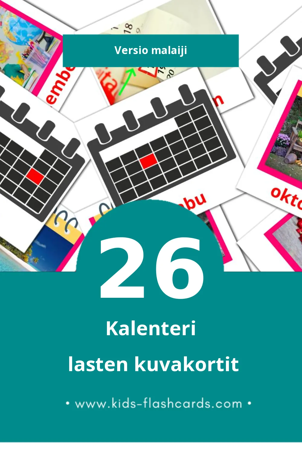 Kalendar lasten kuvakortit pikkulapsille (26 korttia Malaijiksi)