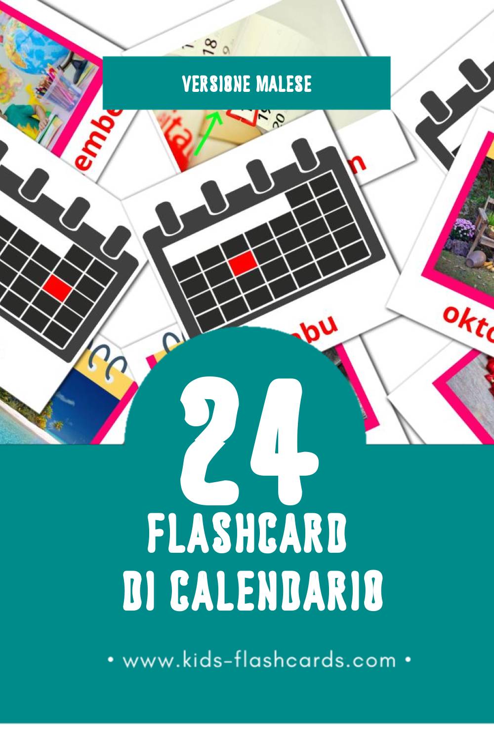 Schede visive sugli Kalendar per bambini (24 schede in Malese)