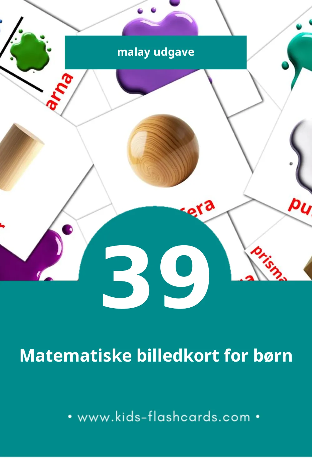Visuelle billedkort for børn om Warna dan Bentuk til småbørn (39 kort på Malay)