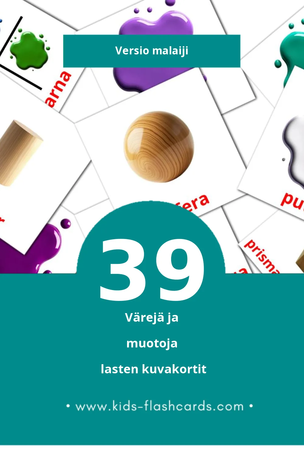 Warna dan Bentuk lasten kuvakortit pikkulapsille (39 korttia Malaijiksi)