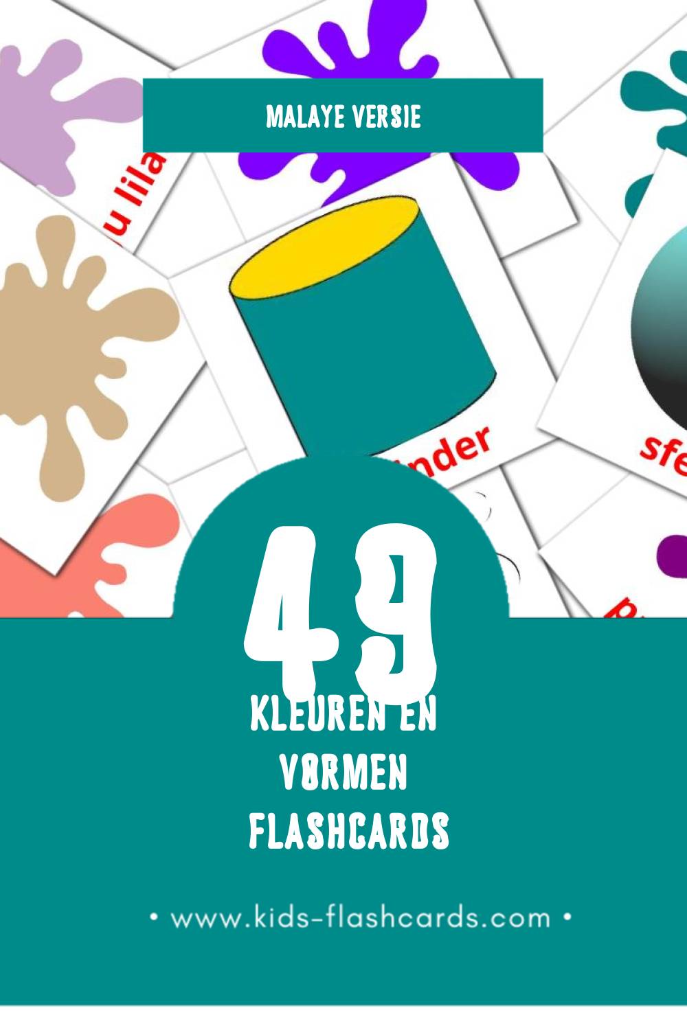 Visuele Warna dan Bentuk Flashcards voor Kleuters (49 kaarten in het Malay)