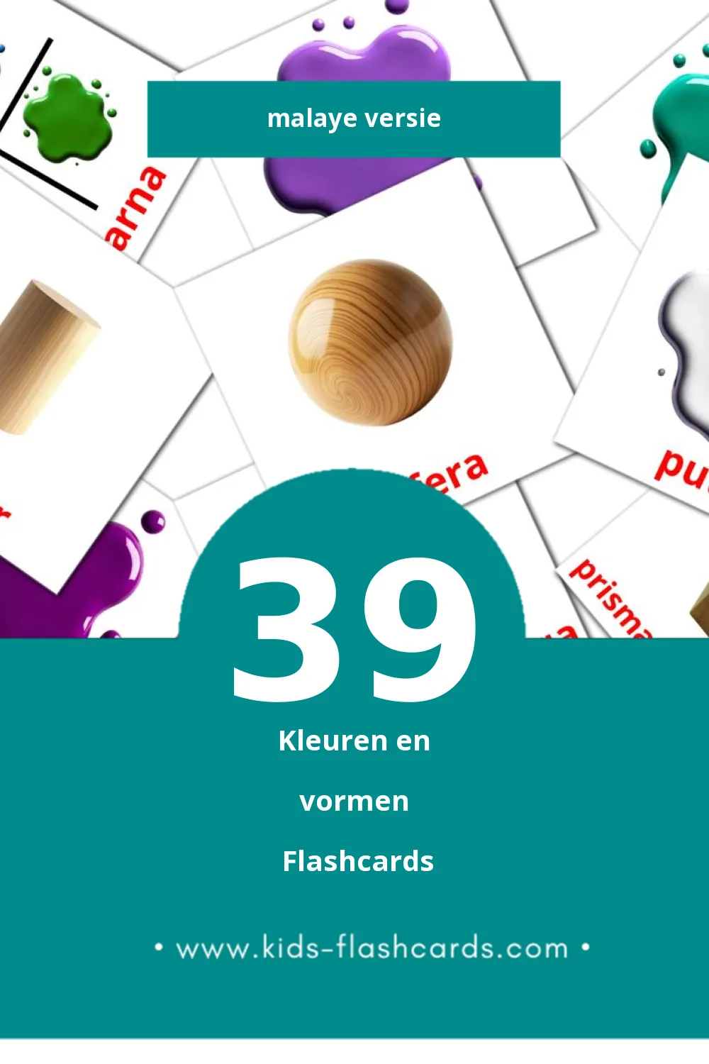 Visuele Warna dan Bentuk Flashcards voor Kleuters (39 kaarten in het Malay)