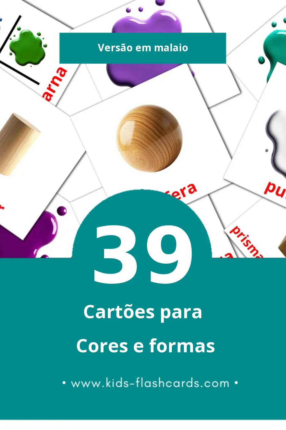 Flashcards de Warna dan Bentuk Visuais para Toddlers (39 cartões em Malaio)