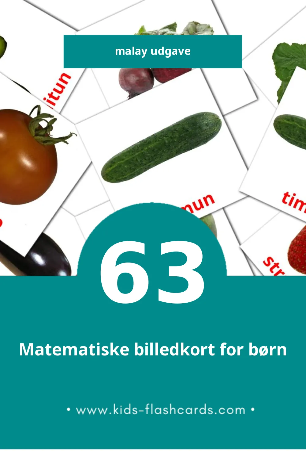 Visuelle billedkort for børn om Makanan til småbørn (63 kort på Malay)
