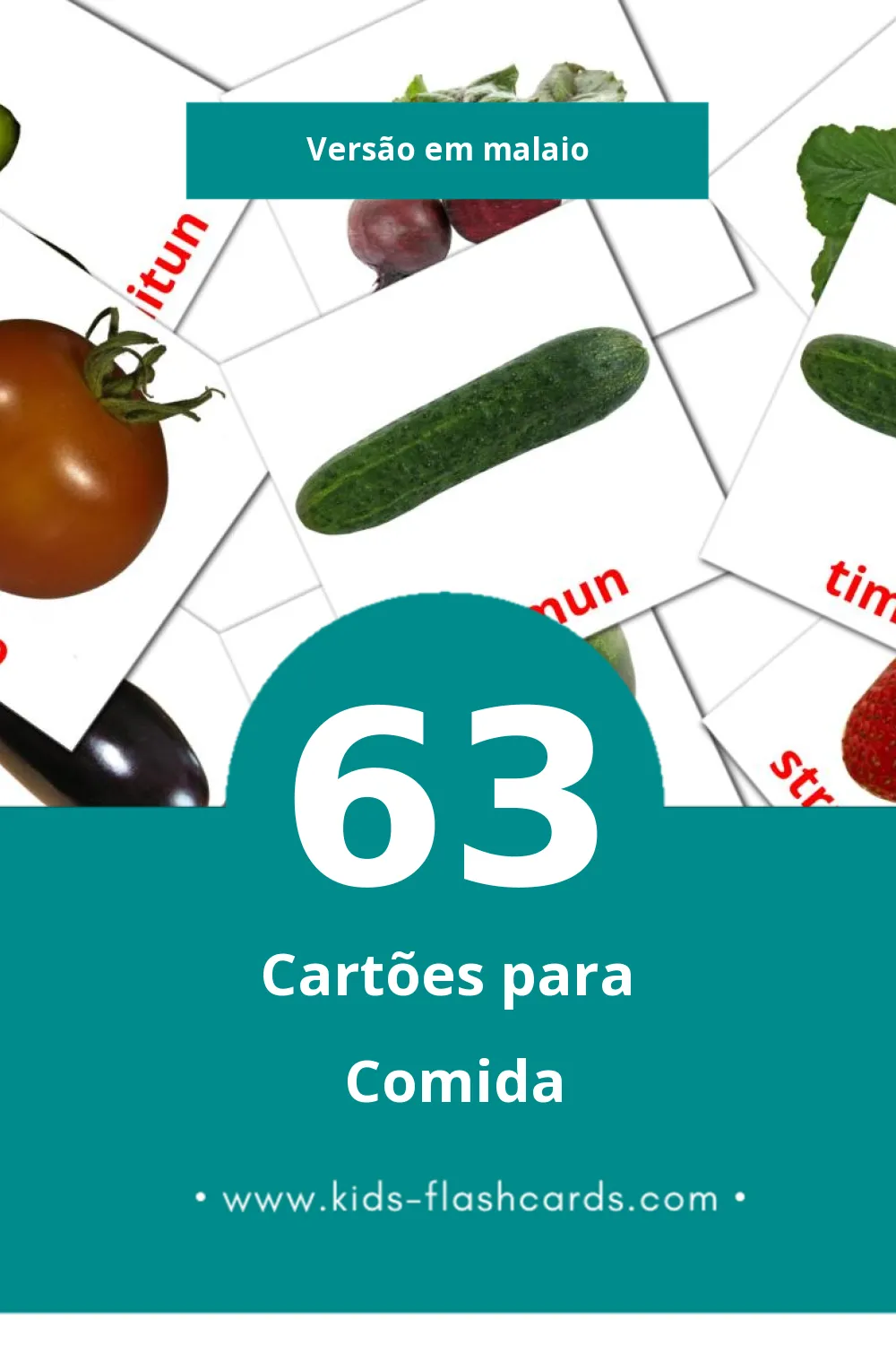 Flashcards de Makanan Visuais para Toddlers (63 cartões em Malaio)