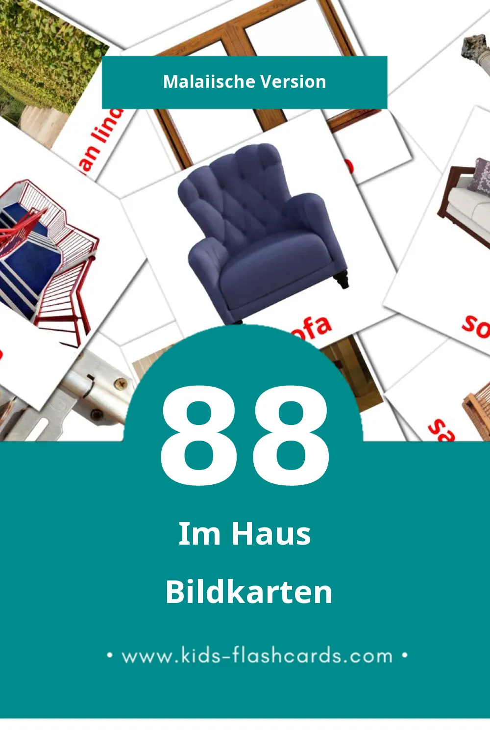 Visual Rumah Flashcards für Kleinkinder (88 Karten in Malaiisch)