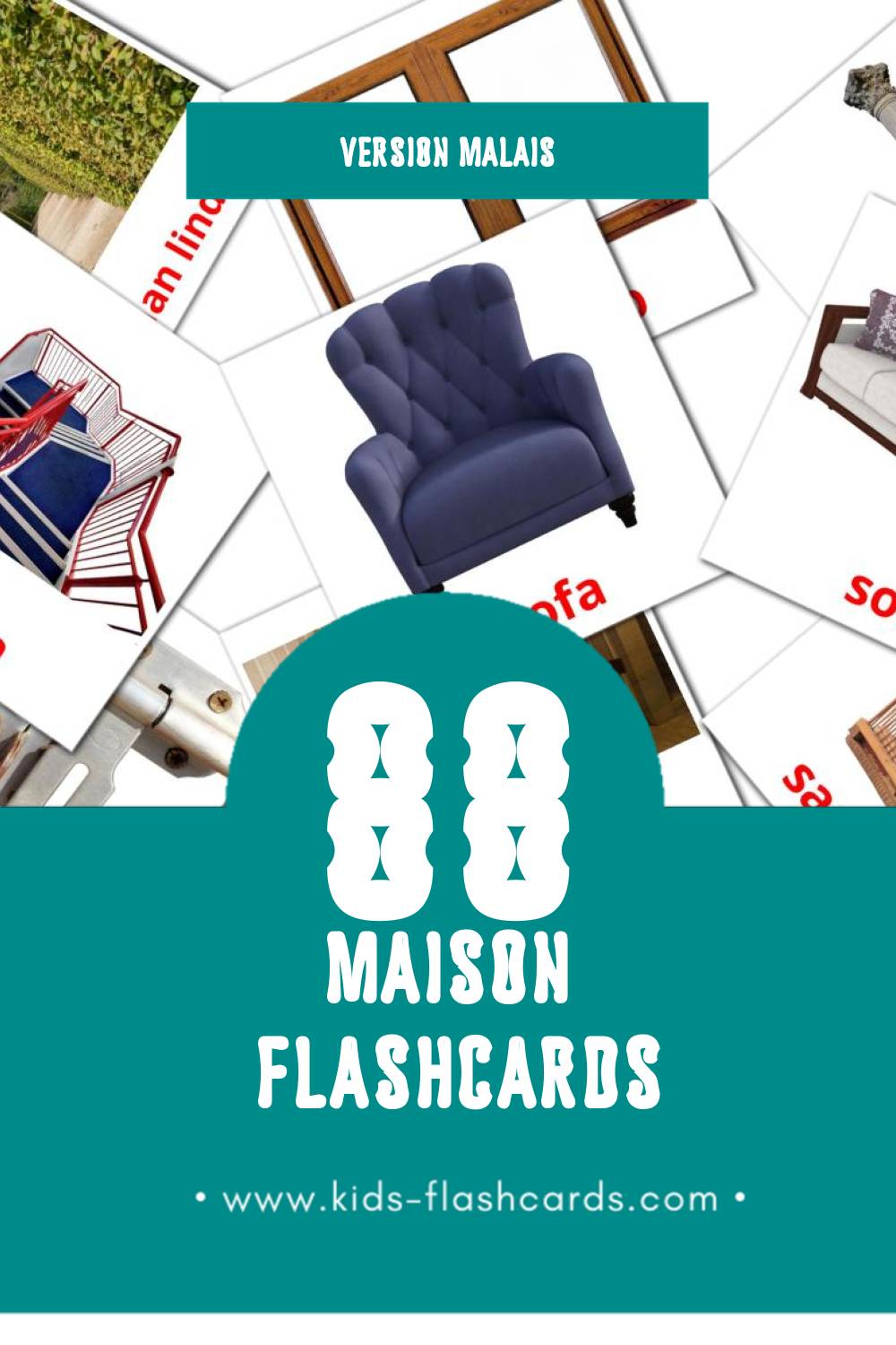 Flashcards Visual Rumah pour les tout-petits (91 cartes en Malais)