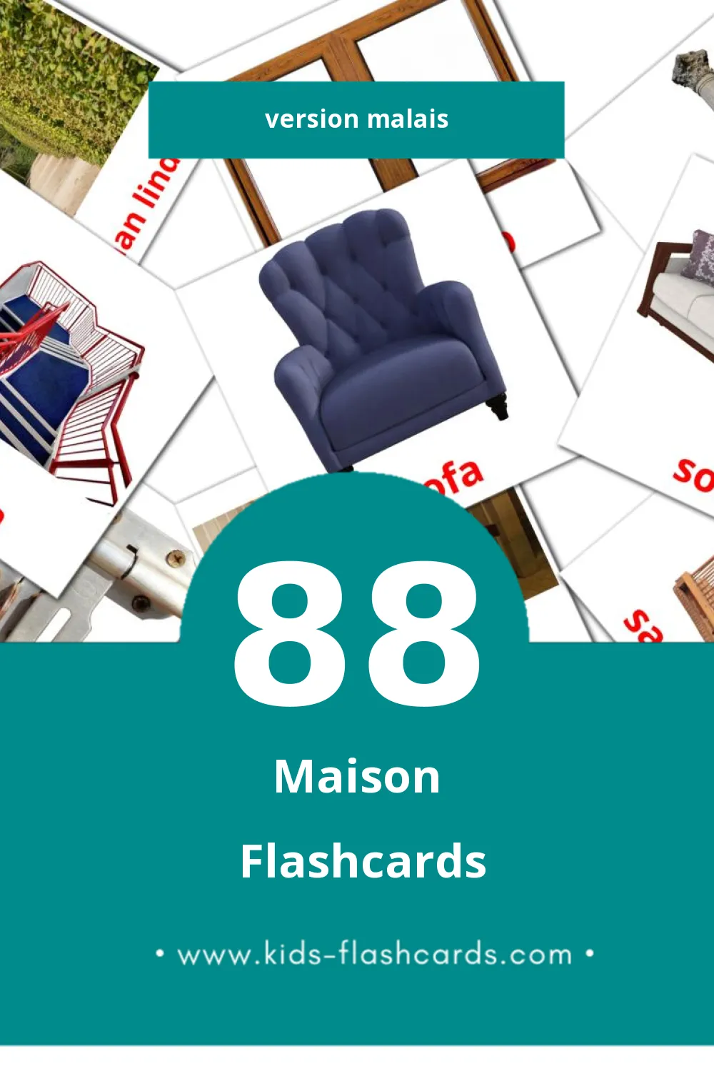 Flashcards Visual Rumah pour les tout-petits (88 cartes en Malais)