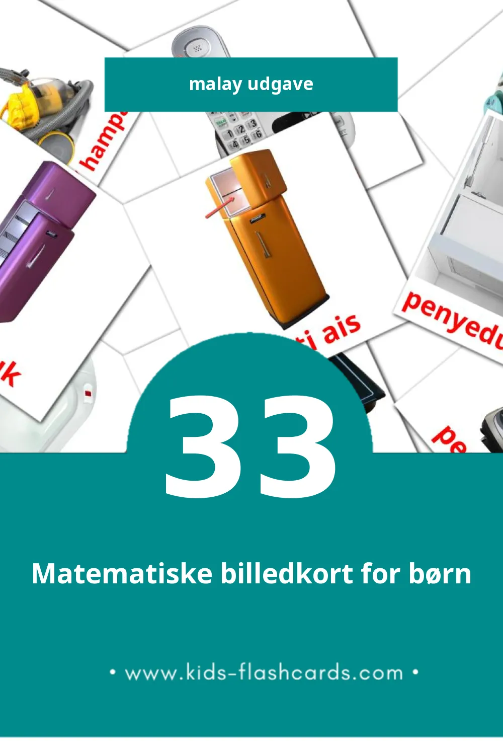 Visuelle billedkort for børn om Barang Eletronik Rumah til småbørn (33 kort på Malay)