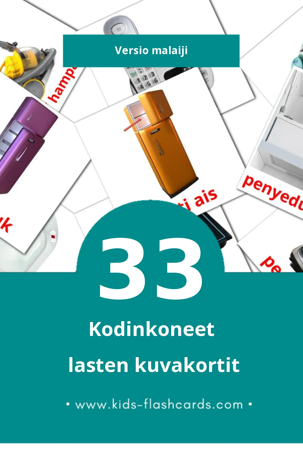 Barang Eletronik Rumah lasten kuvakortit pikkulapsille (33 korttia Malaijiksi)