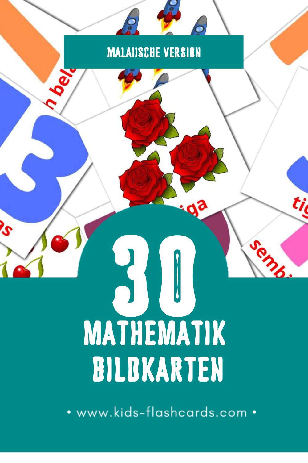 Visual Matematik Flashcards für Kleinkinder (30 Karten in Malaiisch)