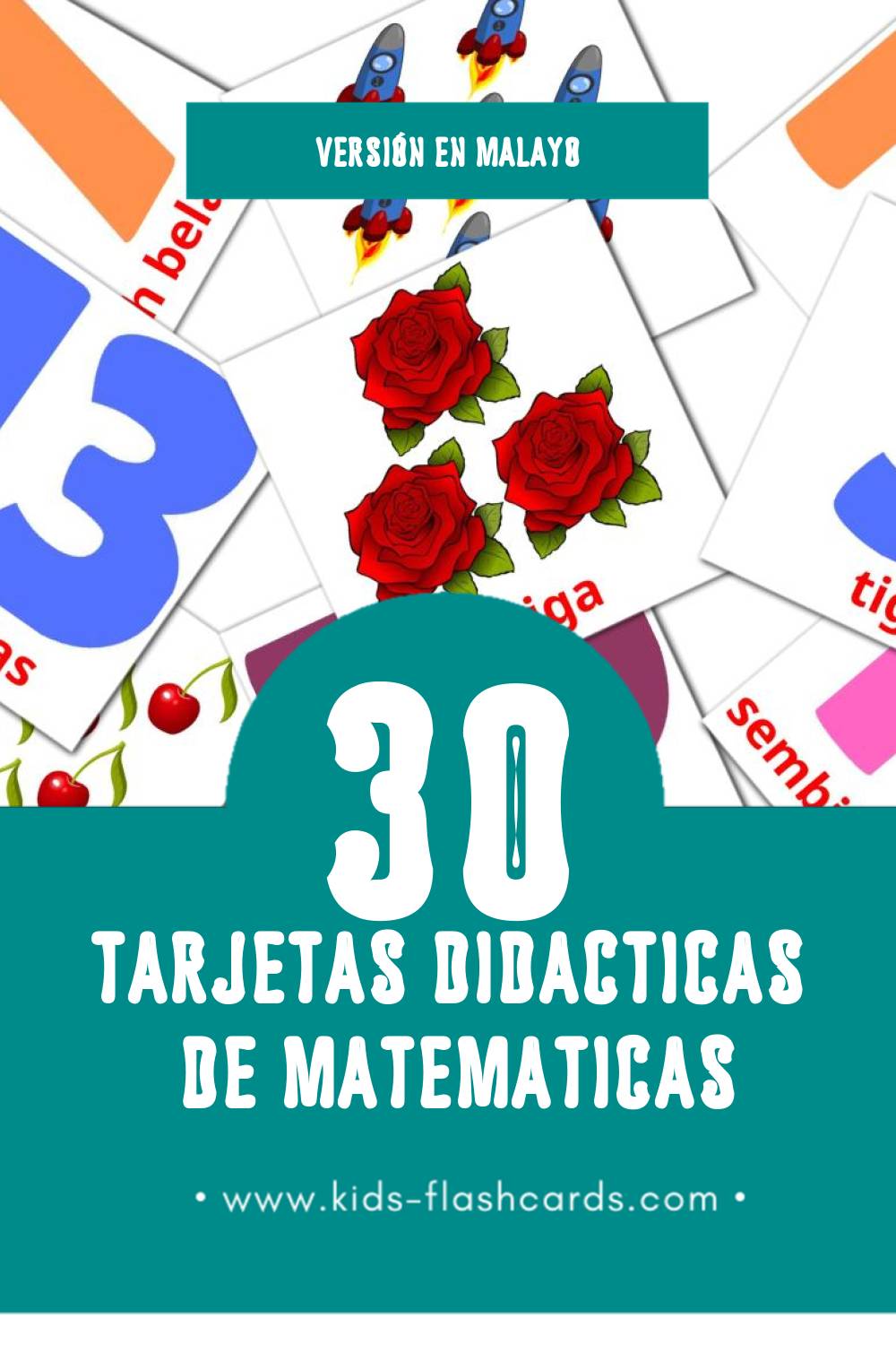 Tarjetas visuales de Matematik para niños pequeños (30 tarjetas en Malayo)