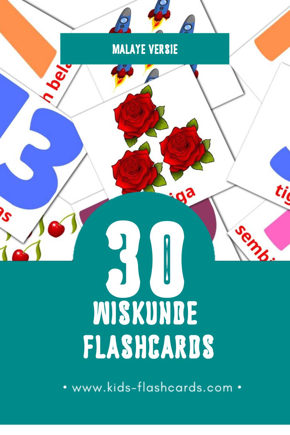 Visuele Matematik Flashcards voor Kleuters (30 kaarten in het Malay)