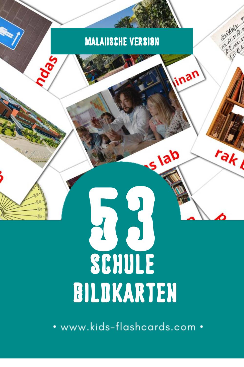 Visual Sekolah Flashcards für Kleinkinder (53 Karten in Malaiisch)