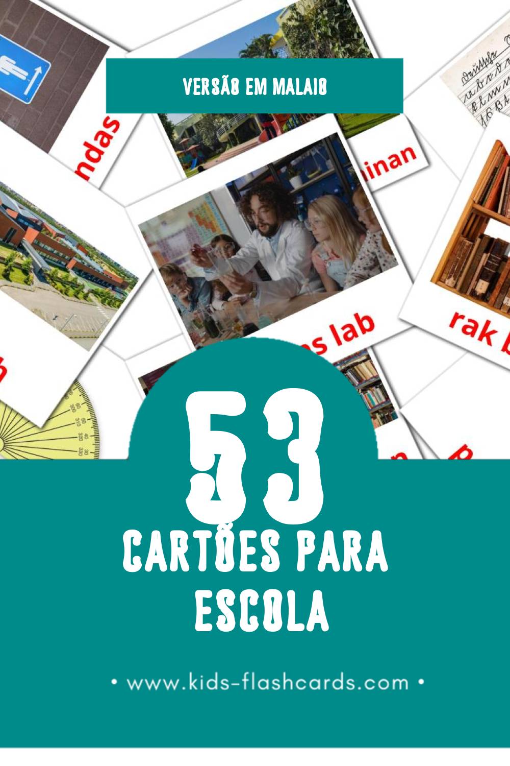 Flashcards de Sekolah Visuais para Toddlers (53 cartões em Malaio)