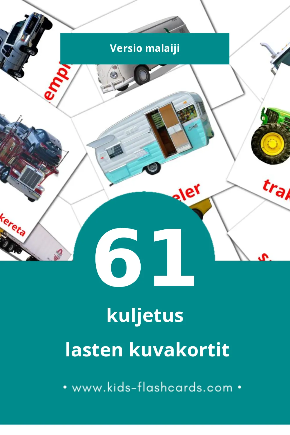 Pengangkutan lasten kuvakortit pikkulapsille (61 korttia Malaijiksi)