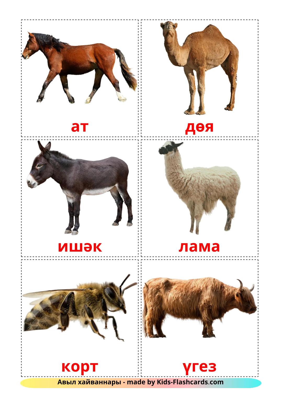 Farm animals - 16 Free Printable tatar Flashcards 