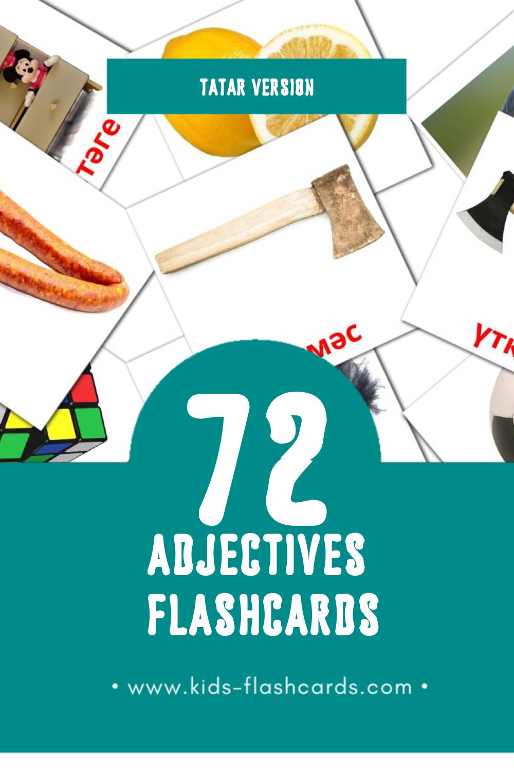 Visual Сыйфат Flashcards for Toddlers (72 cards in Tatar)