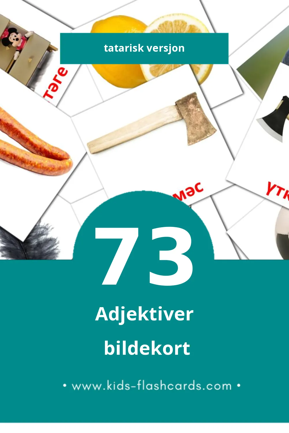 Visuelle Сыйфат bildekort for småbarn (73 kort på Tatarisk)