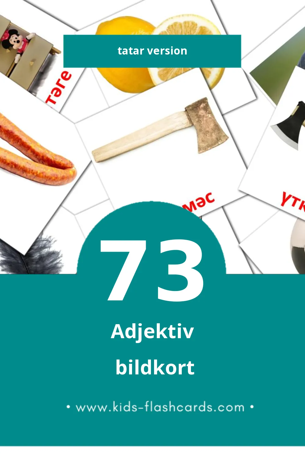Visuella Сыйфат för småbarn (73 bildkort för barn på Tatar)