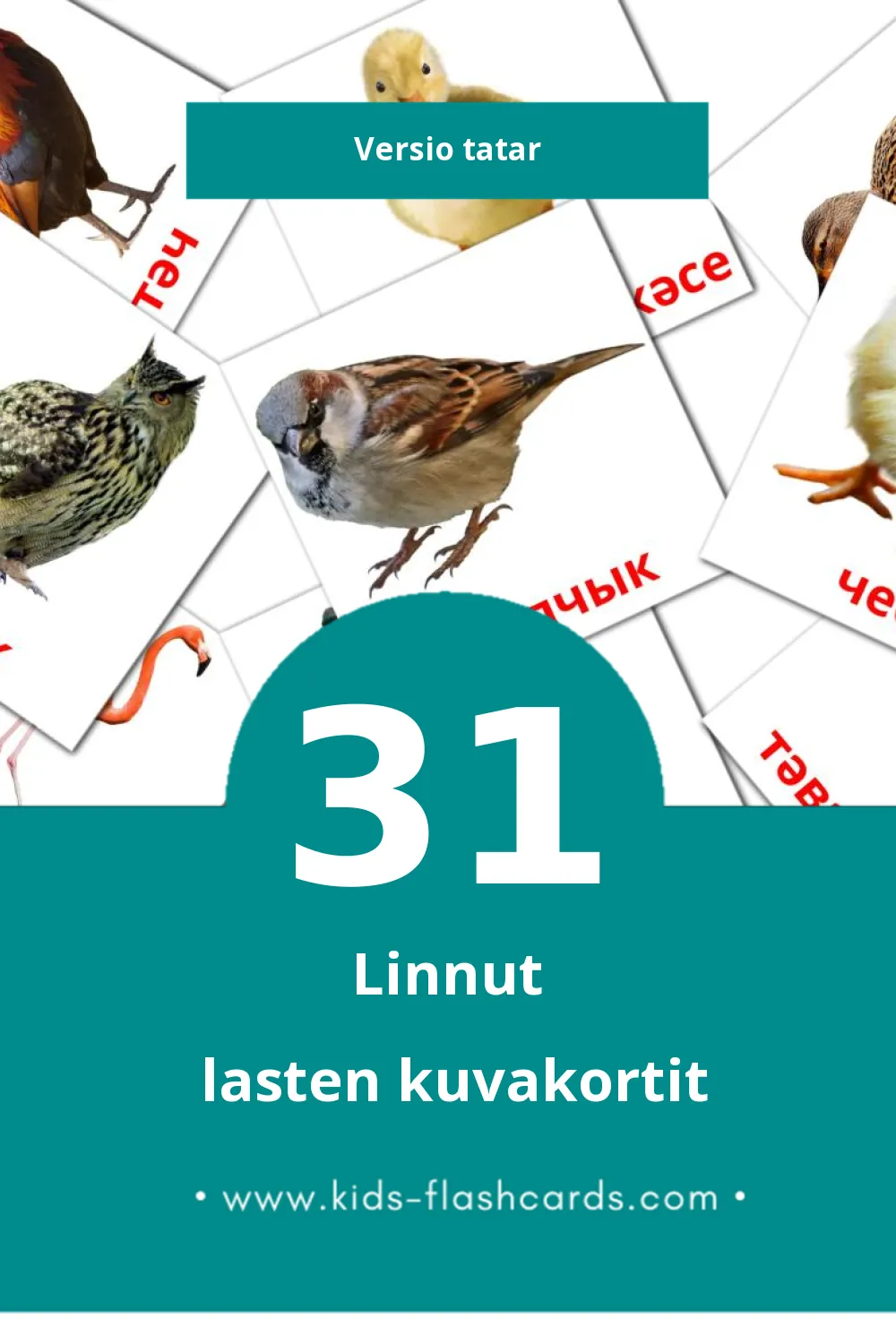 Кош-корт lasten kuvakortit pikkulapsille (31 korttia Tatarksi)