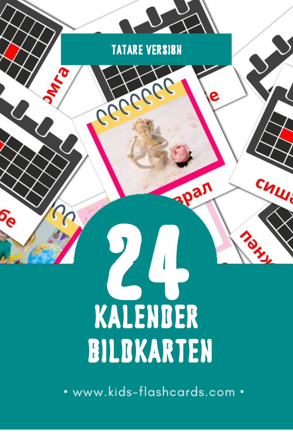 Visual Календарь Flashcards für Kleinkinder (24 Karten in Tatar)