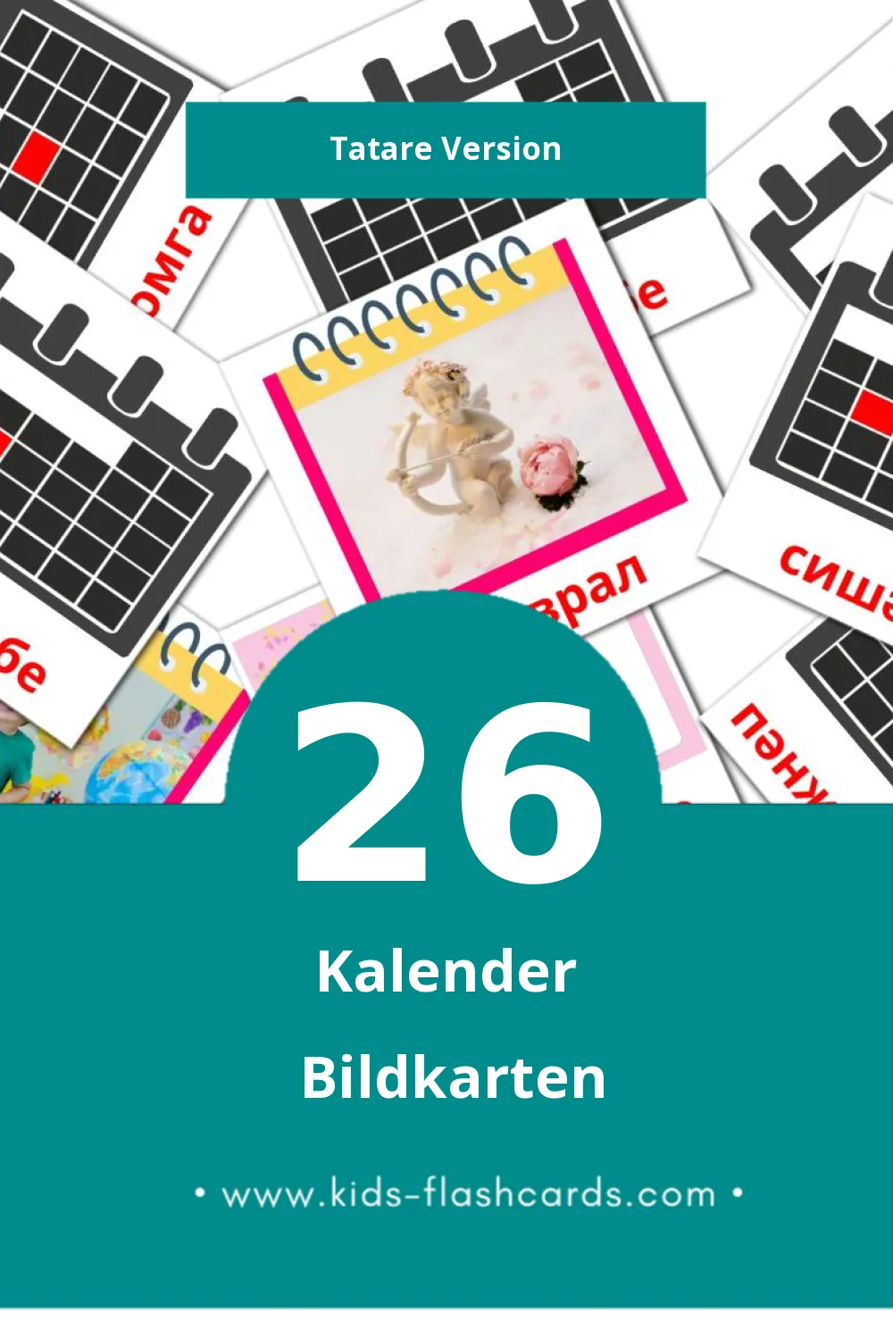 Visual Календарь Flashcards für Kleinkinder (26 Karten in Tatar)