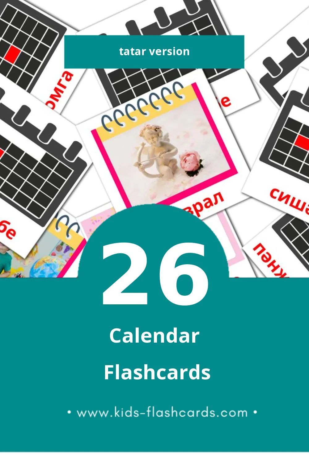 Visual Календарь Flashcards for Toddlers (26 cards in Tatar)