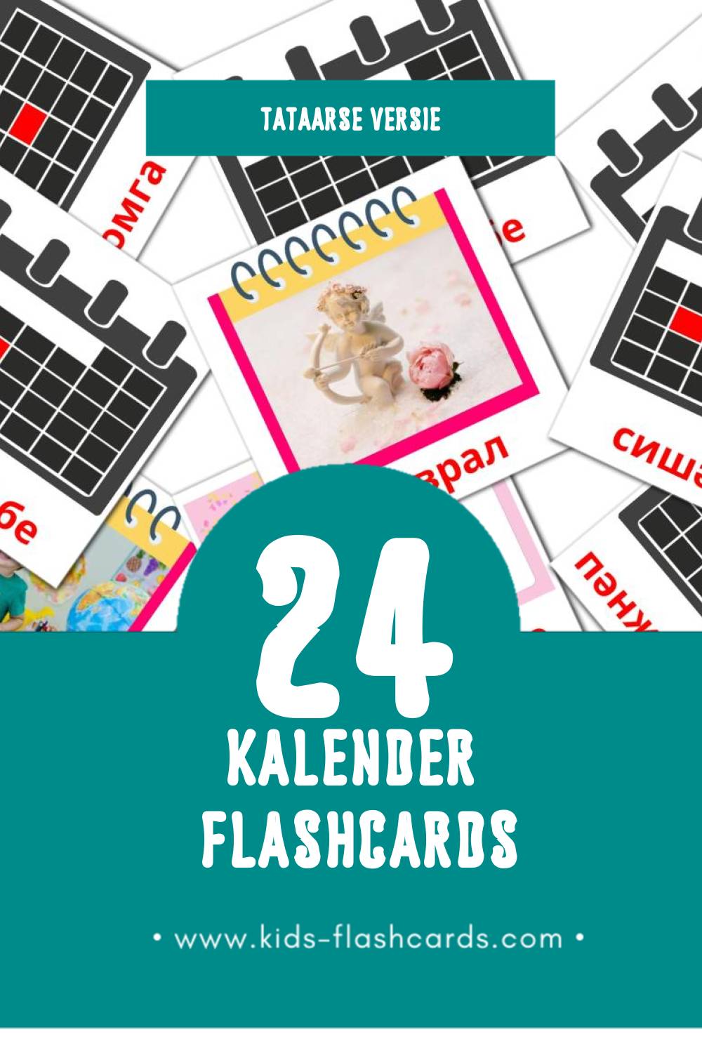 Visuele Календарь Flashcards voor Kleuters (24 kaarten in het Tataars)