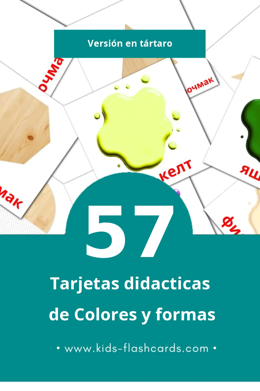 Tarjetas visuales de Төсләр һәм формалар para niños pequeños (57 tarjetas en Tártaro)