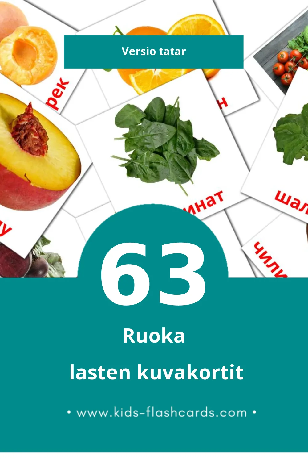 Азык lasten kuvakortit pikkulapsille (63 korttia Tatarksi)