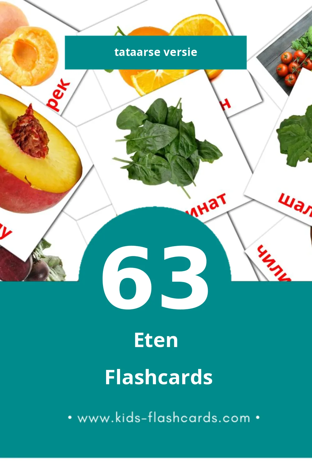 Visuele Азык Flashcards voor Kleuters (63 kaarten in het Tataars)