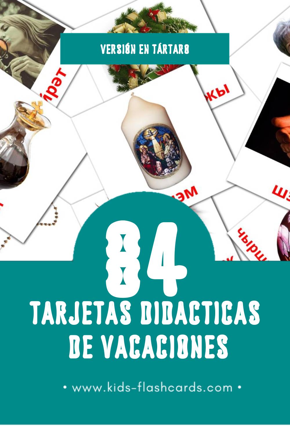 Tarjetas visuales de Каникуллар para niños pequeños (84 tarjetas en Tártaro)