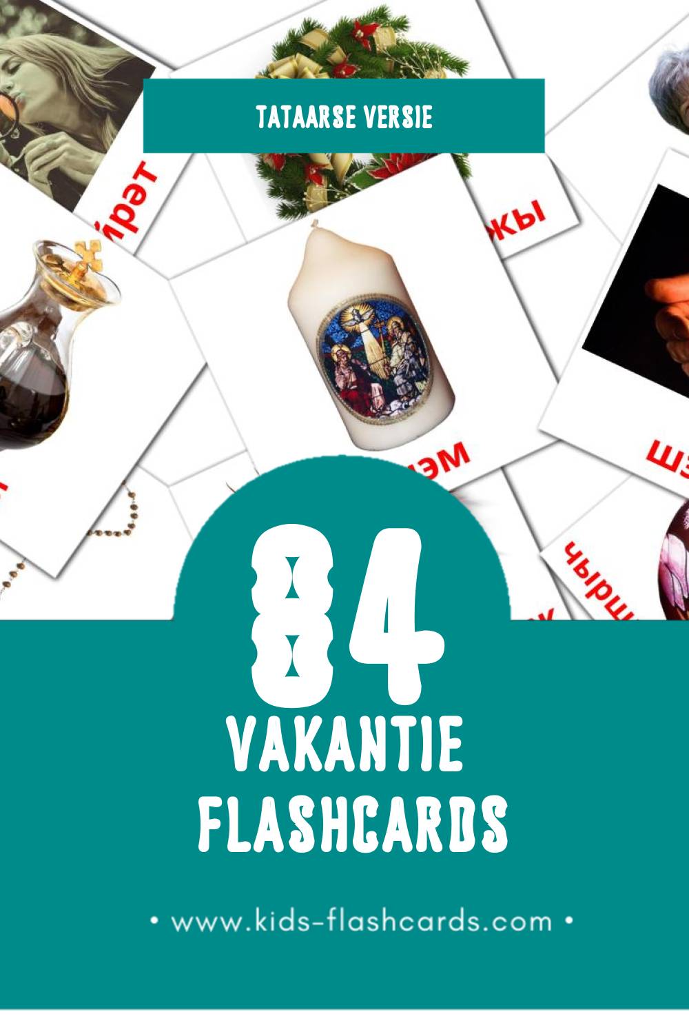Visuele Каникуллар Flashcards voor Kleuters (84 kaarten in het Tataars)