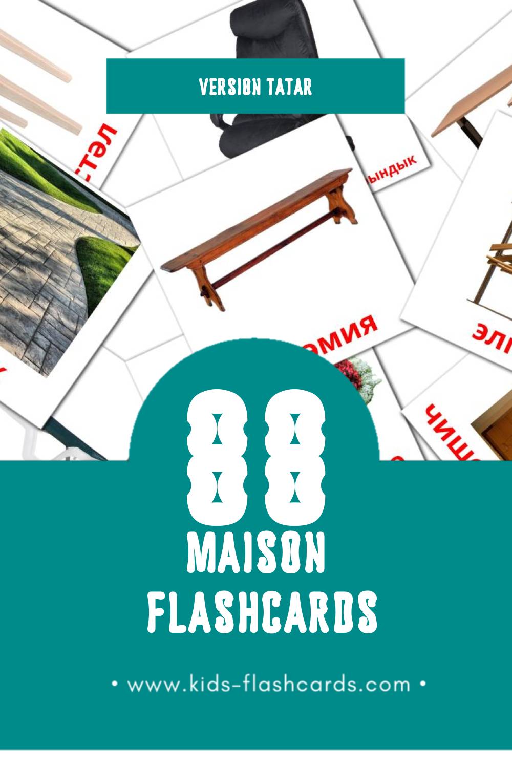 Flashcards Visual өй pour les tout-petits (56 cartes en Tatar)