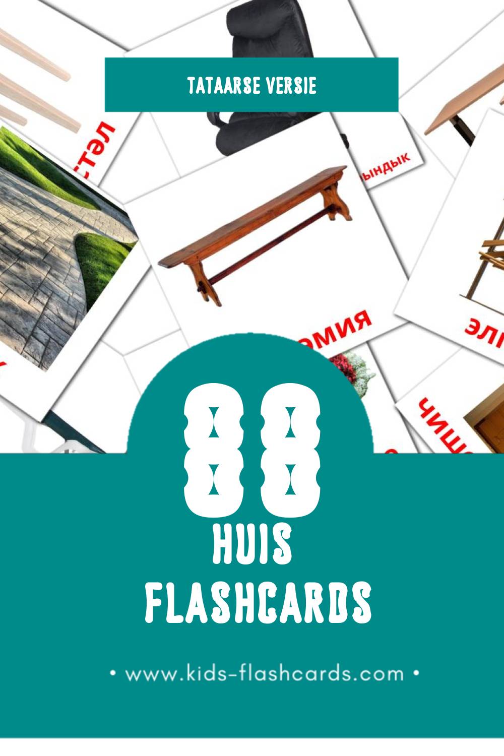 Visuele Өй Flashcards voor Kleuters (88 kaarten in het Tataars)