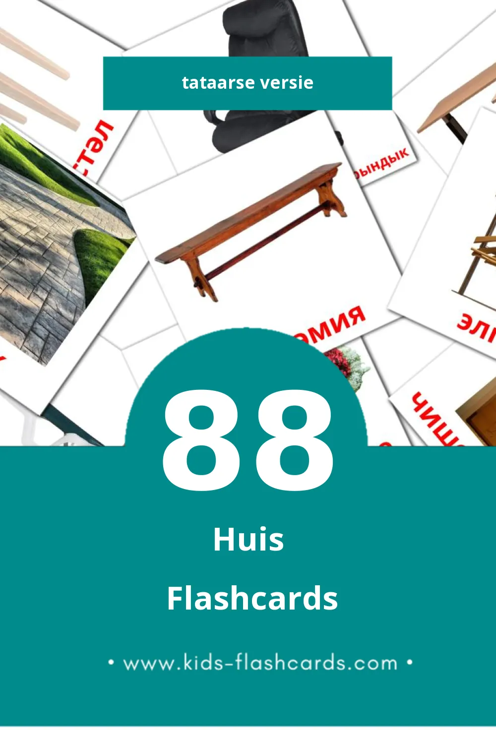 Visuele Өй Flashcards voor Kleuters (88 kaarten in het Tataars)