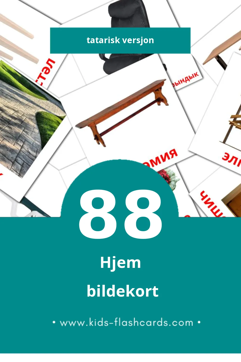 Visuelle Өй bildekort for småbarn (88 kort på Tatarisk)